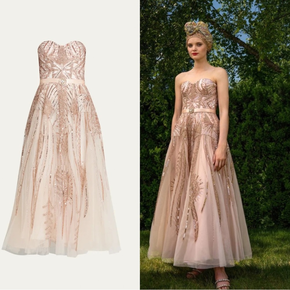 Reem Acra Embellished Strapless Tulle Dress